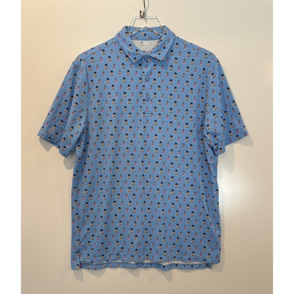 IBKUL Mens Blue Pineapple Print Polo Shirt UPF 50+ Quick Dry Golf Top Size M
